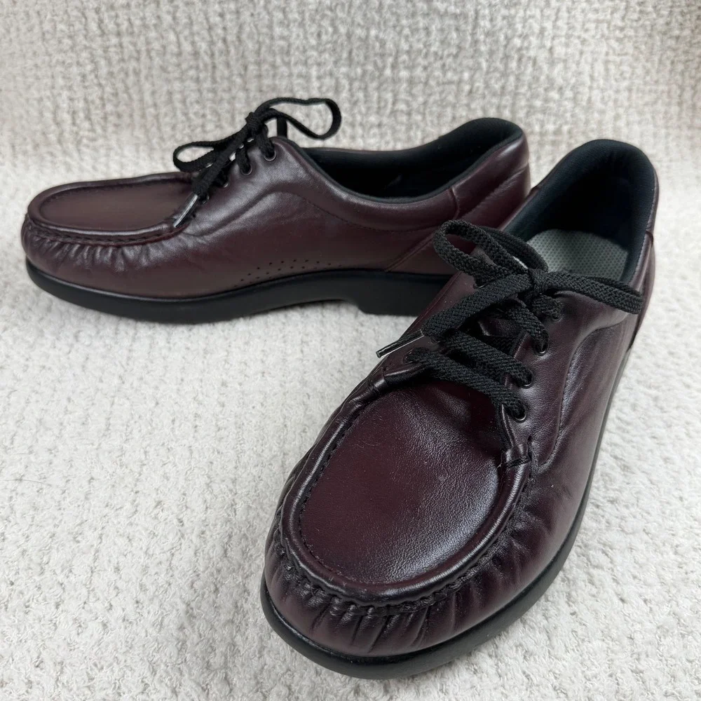 SAS Siesta Shoes Women 9W Brown Leather Lace Up Moc Toe Comfort Walking USA Made